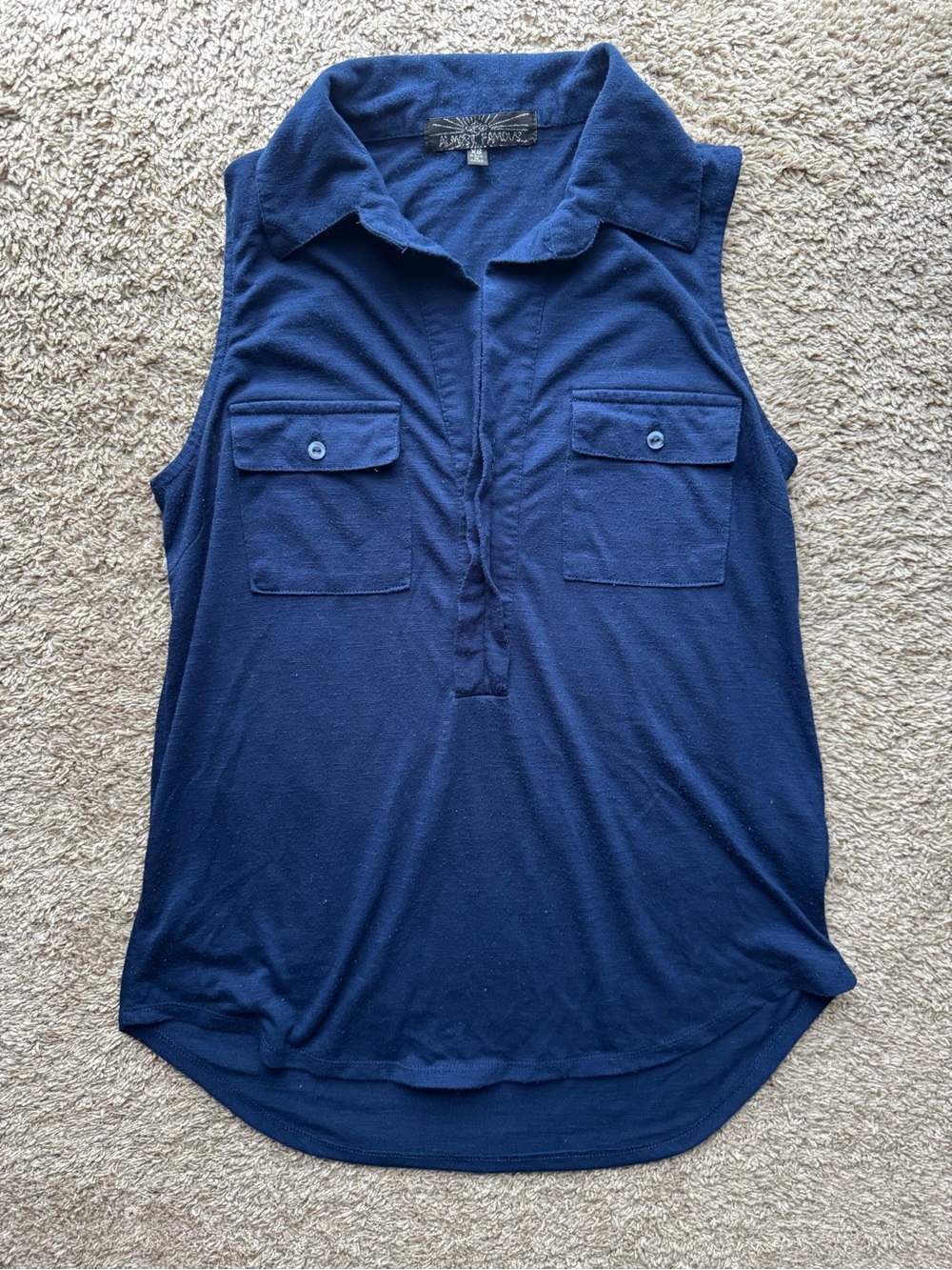 Almost Famous Navy Sleeveless Polo Tank with Chest Pockets